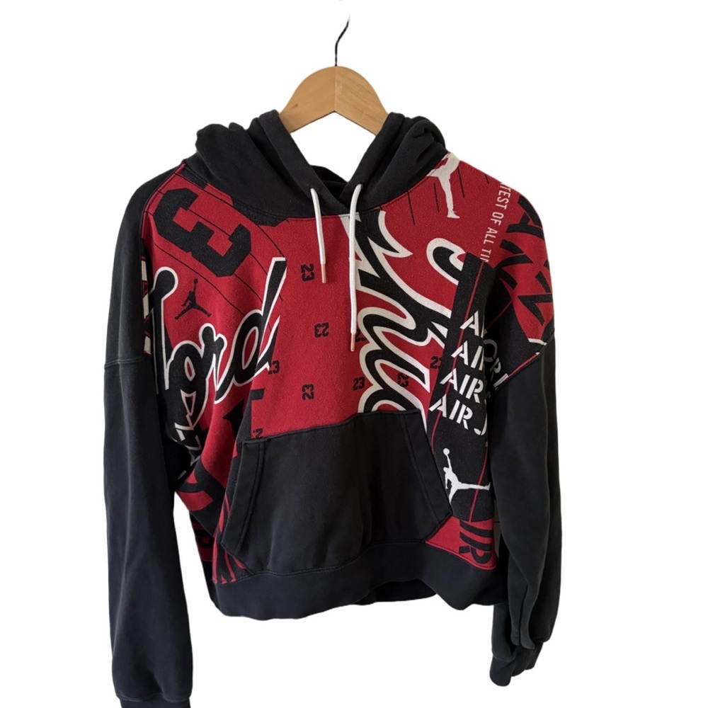 Jordan Air Jordan 23 Red Black Patchwork Loose Fit Hoodie Size Large